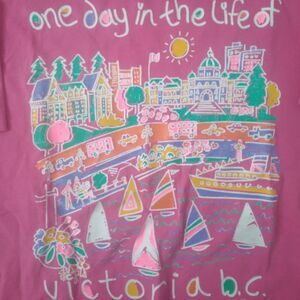 Vintage 90s Victoria British Columbia Day In Life Neon T-Shirt
